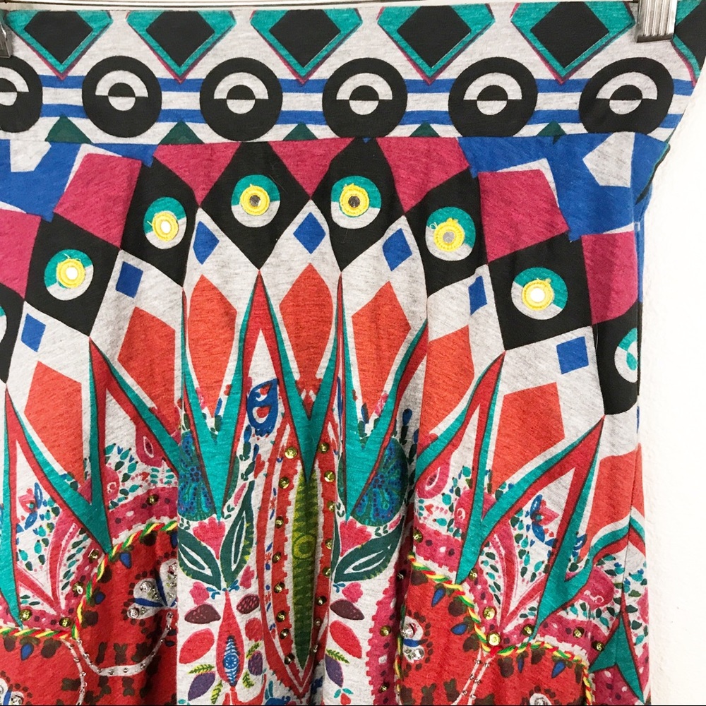 DESIGUAL | Gray Multi Color Cotton Skirt Medium - Picture 3 of 8